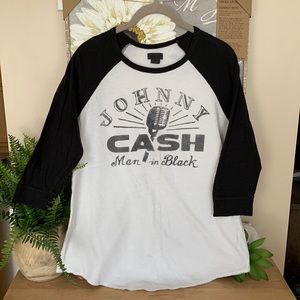 🖤🎸LUCKY BRAND Johnny Cash 3/4 Sleeve Graphic Tee SMALL 🎸🖤